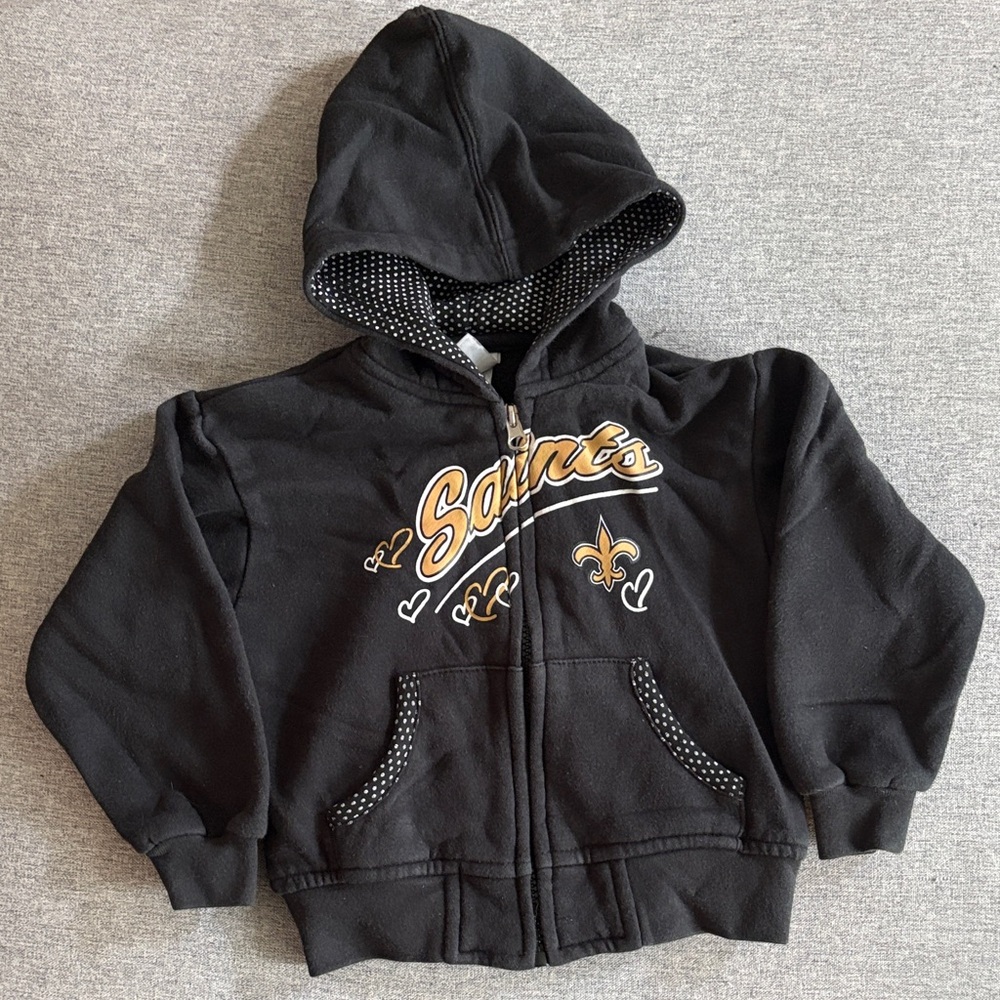 NFL Black Saints Zip-Up Jacket with Gold Script - 3T